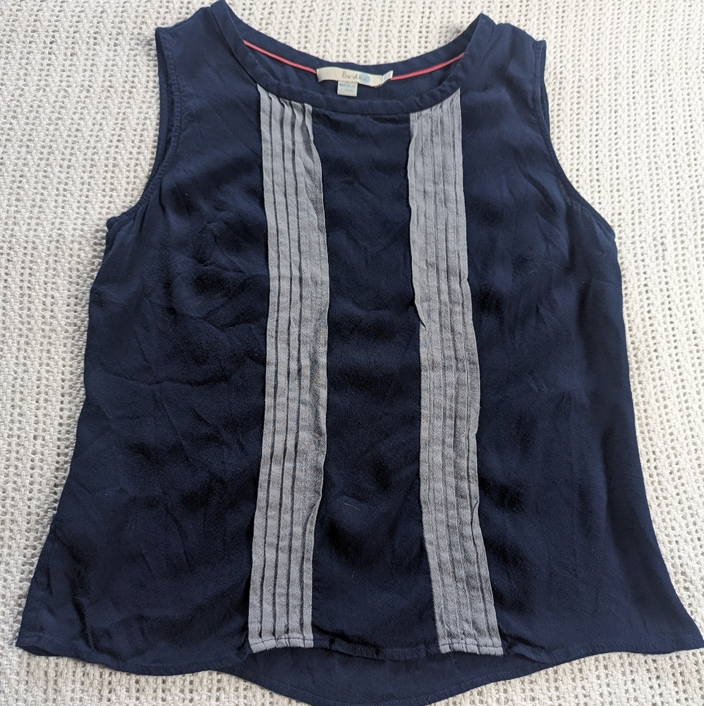 Boden Women's 10 Medium Blue Sleeveless Blouse Pleated Tank Top Side Zip Viscose